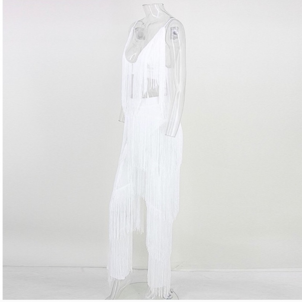 NEW! Host Pick! White Fringe Jumpsuit (Tassel) - Picture 4 of 8